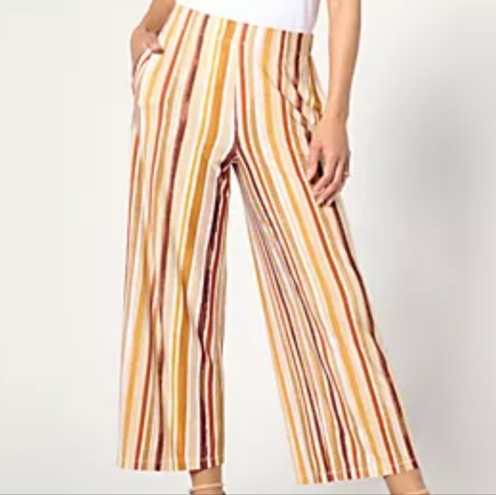 Susan Graver Petite Printed Liquid Knit Wide Leg Crop Pant Sz LP